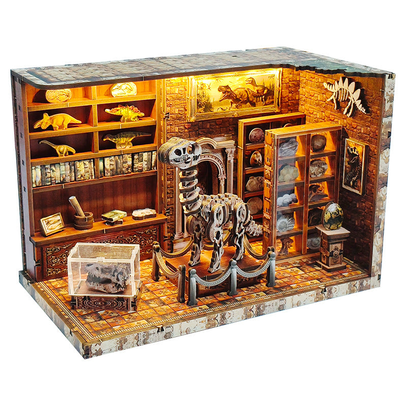 3D Dinosaurier Museum Holzpuzzles für Erwachsene, DIY Miniatur Puppenhaus Book Nook Kit, Eingebaute LED Modell Kit Hobby Geschenke für Erwachsene Teens Home Decor für Teenager und Männer