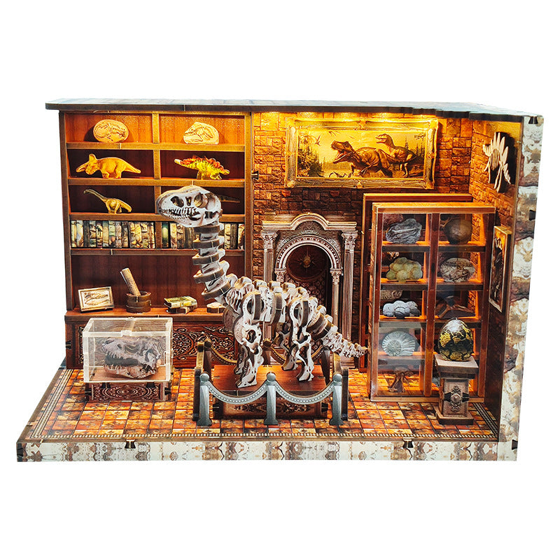 3D Dinosaurier Museum Holzpuzzles für Erwachsene, DIY Miniatur Puppenhaus Book Nook Kit, Eingebaute LED Modell Kit Hobby Geschenke für Erwachsene Teens Home Decor für Teenager und Männer