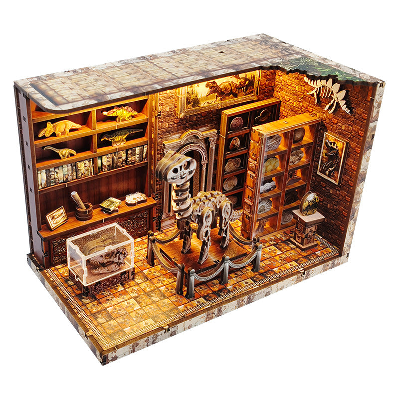 3D Dinosaurier Museum Holzpuzzles für Erwachsene, DIY Miniatur Puppenhaus Book Nook Kit, Eingebaute LED Modell Kit Hobby Geschenke für Erwachsene Teens Home Decor für Teenager und Männer